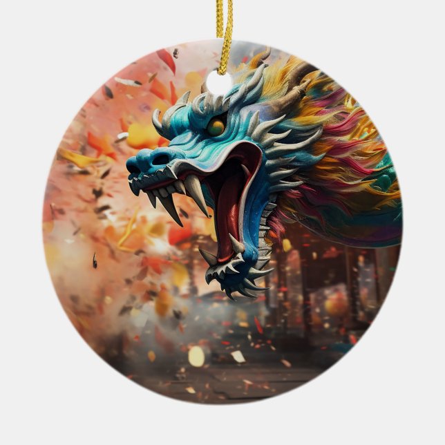 chinese dragon symbol 2024 ceramic ornament (Front)