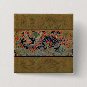 Chinese Dragon Symbol Antique Asian 15 Cm Square Badge