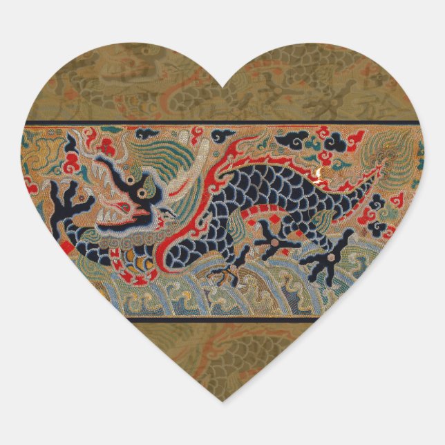 Chinese Dragon Symbol Antique Asian Heart Sticker (Front)