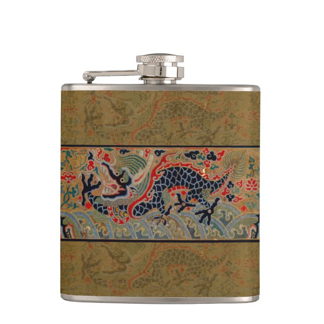 Chinese Dragon Symbol Antique Asian Hip Flask (Front)
