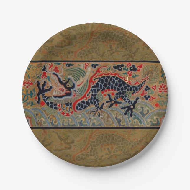 Chinese Dragon Symbol Antique Asian Paper Plate (Front)