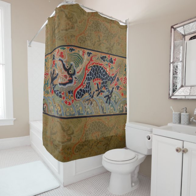 Chinese Dragon Symbol Antique Asian Shower Curtain (In Situ)