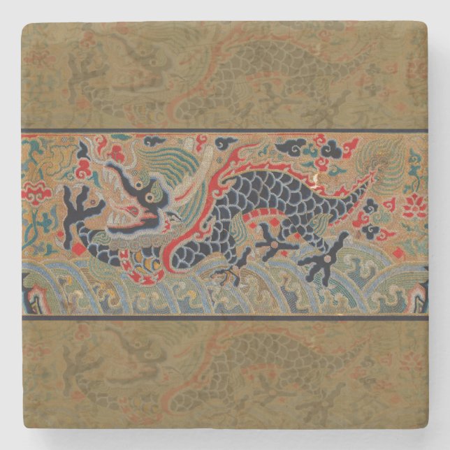 Chinese Dragon Symbol Antique Asian Stone Coaster (Front)