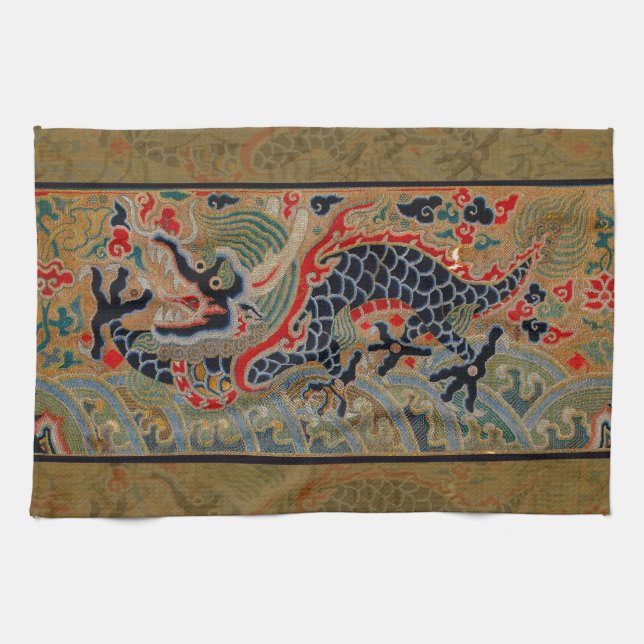 Chinese Dragon Symbol Antique Asian Tea Towel (Horizontal)