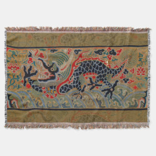 Chinese Dragon Symbol Antique Asian Throw Blanket