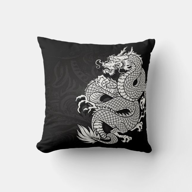 Chinese Dragon White and Black Cushion (Front)
