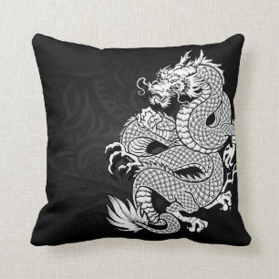 Chinese Dragon White and Black Cushion