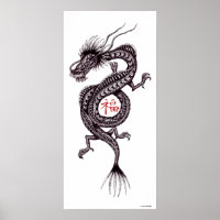 Chinese dragon with good luck symbol art poster