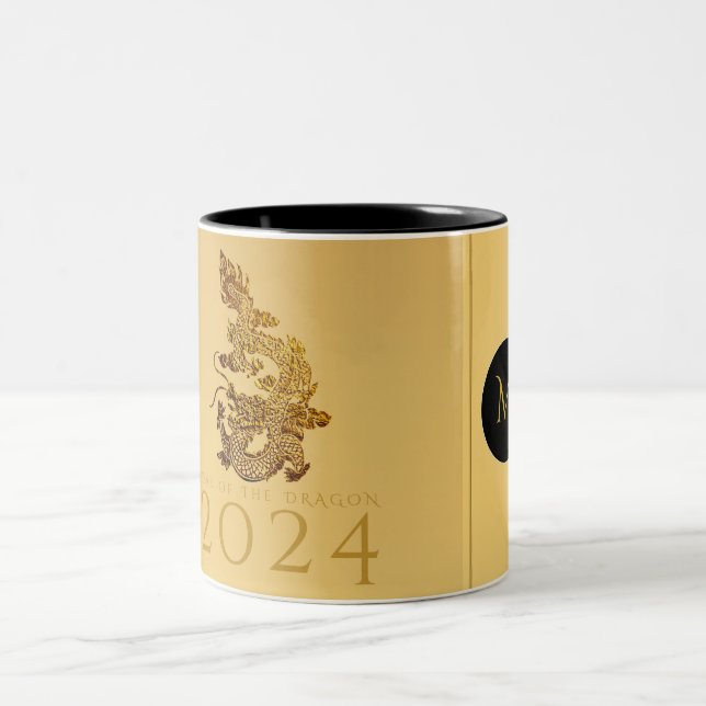 Chinese Dragon Year 2024 Elegant Monogram 2TMug Two-Tone Coffee Mug (Center)