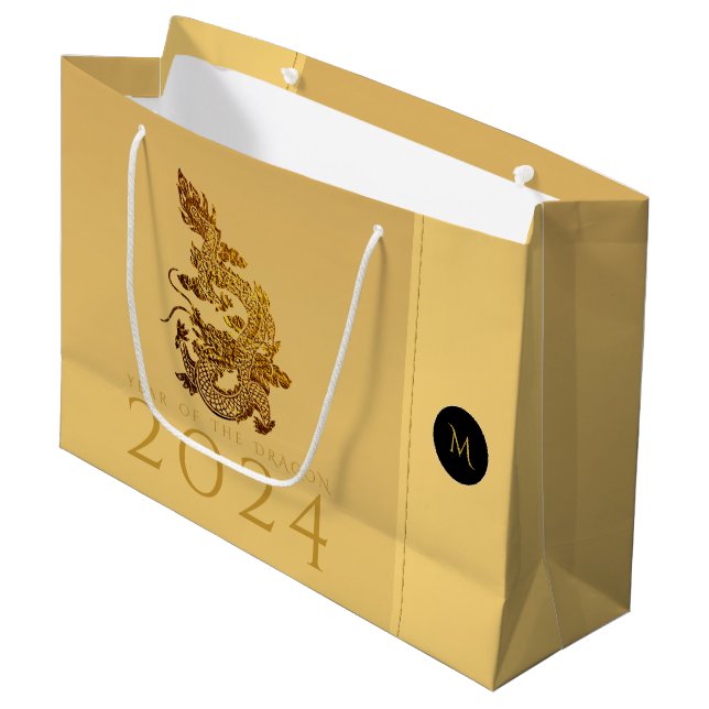 Chinese Dragon Year 2024 Elegant Monogram LGB Large Gift Bag (Front Angled)