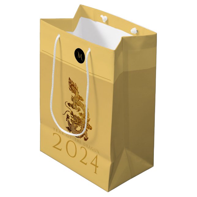 Chinese Dragon Year 2024 Elegant Monogram MGB Medium Gift Bag (Front Angled)