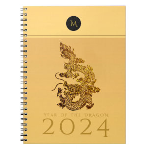 Chinese Dragon Year 2024 Elegant Monogram N Notebook