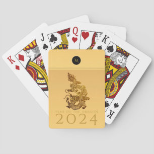 Chinese Dragon Year 2024 Elegant Monogram PCs Playing Cards