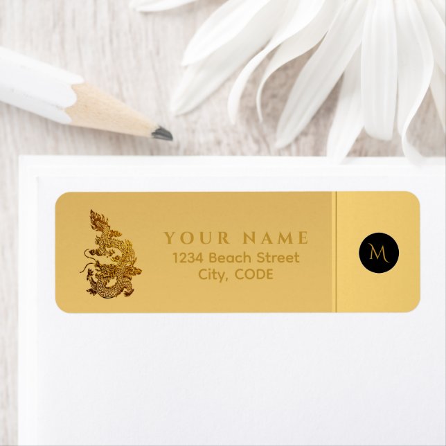 Chinese Dragon Year 2024 Elegant Monogram RAL2 Return Address Label (Insitu)