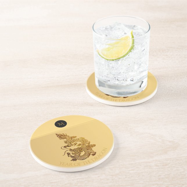 Chinese Dragon Year 2024 Elegant Monogram RSC Coaster (Side)