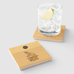 Chinese Dragon Year 2024 Elegant Monogram SqSC Stone Coaster