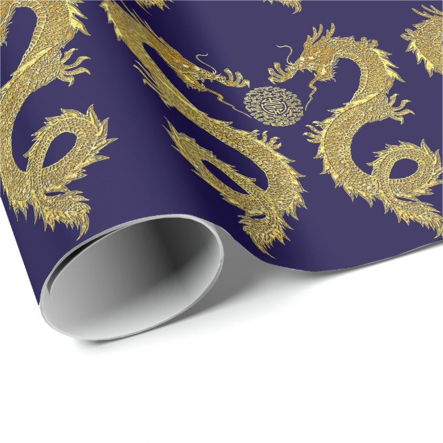 Chinese Dragons Prosperity Symbol Your Colour Wrapping Paper (Roll Corner)