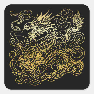Chinese Dragons Square Sticker