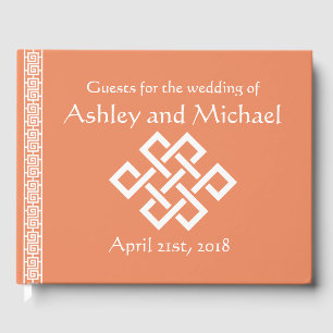 Chinese Elegance in Coral Guest Book