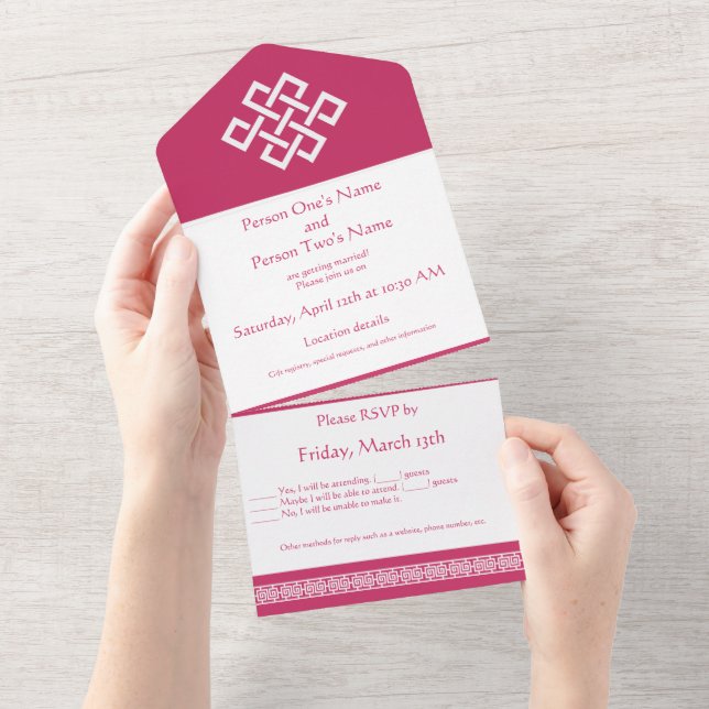 Chinese Elegance in Raspberry All In One Invitation (Tearaway)