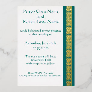 Chinese Elegance in Teal Foil Invitation
