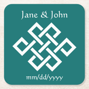 Chinese Elegance in Teal Paper Coaster