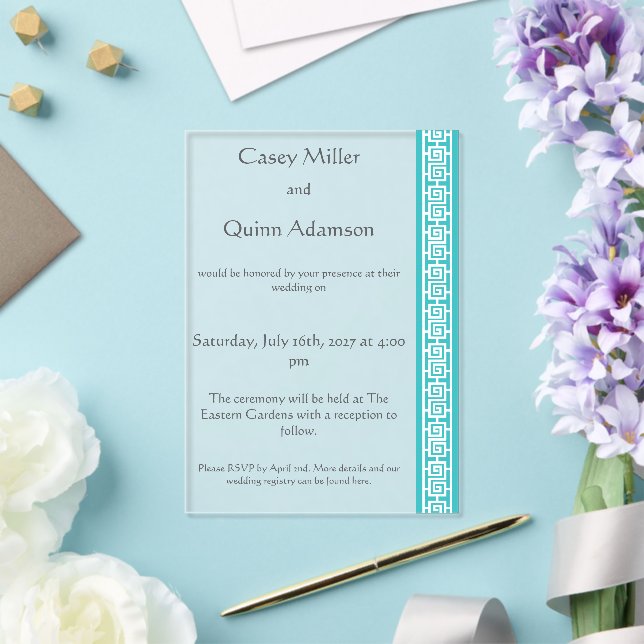 Chinese Elegance in Turquoise Acrylic Wedding  Invitations (Insitu (Wedding))