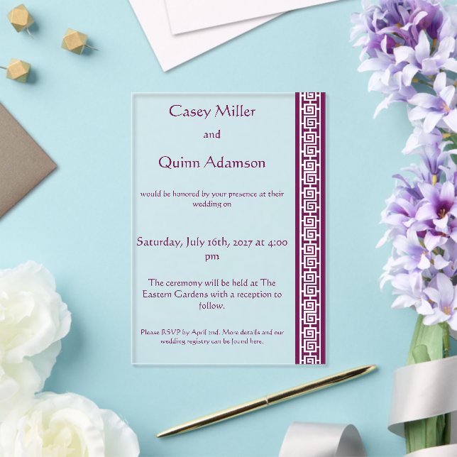 Chinese Elegance in Wine Acrylic Wedding  Invitations (Insitu (Wedding))