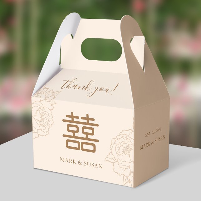 Chinese Elegant Double Happiness Peonies Wedding Favour Box (Creator Uploaded)