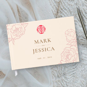 Chinese Elegant Double Happiness Wedding  Guest Book