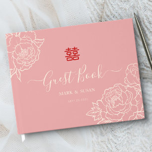 Chinese Elegant Double Happiness Wedding  Guest Book