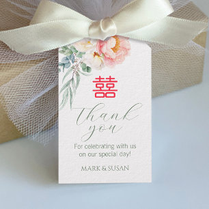 Chinese Elegant Peony Double Happiness Wedding Tag