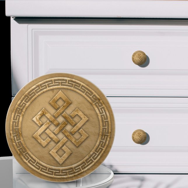 Chinese Endless Knot Red and Gold Ceramic Knob (Creator Uploaded)