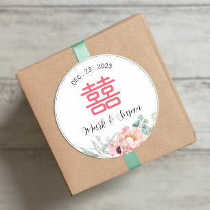 Chinese Eucalyptus Peonies Wedding Classic Round Sticker