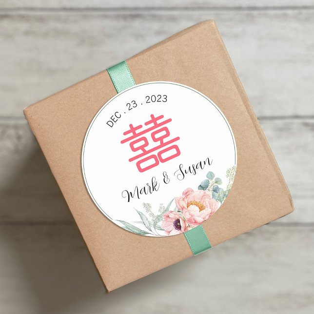 Chinese Eucalyptus Peonies Wedding Classic Round Sticker (Creator Uploaded)