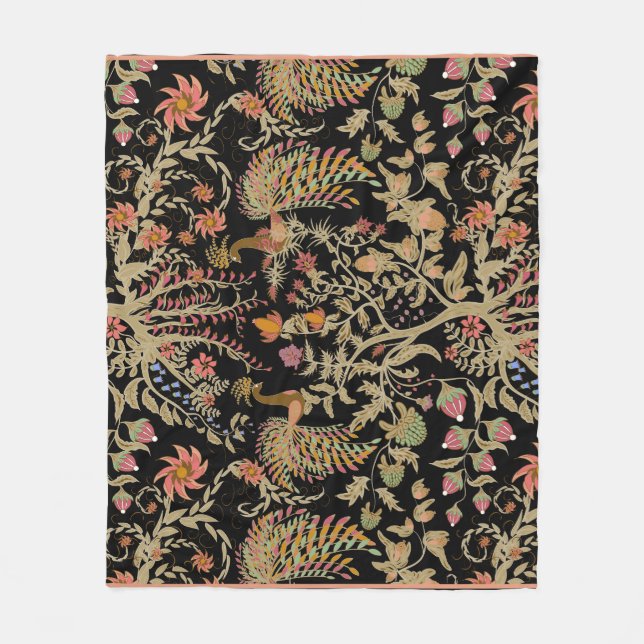 Chinese Fairy Floral Birds Pattern Fleece Blanket (Front)