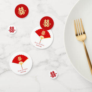 Chinese Fan and Double Happiness Chinese Wedding Confetti