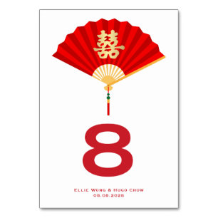 Chinese Fan and Double Happiness   Chinese Wedding Table Number