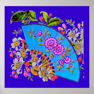 Chinese Fan Blue Poster