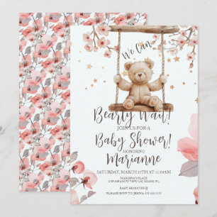  Chinese Floral Bear Baby Shower Girl  Invitation