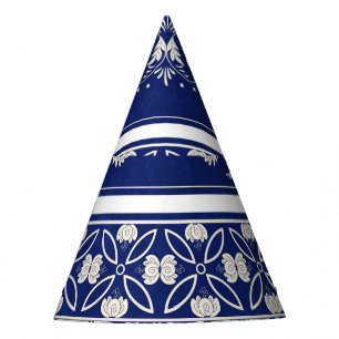 Chinese Floral Blue: Vintage Watercolor Borders Party Hat