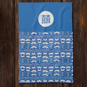 Chinese floral -double happiness tea towel