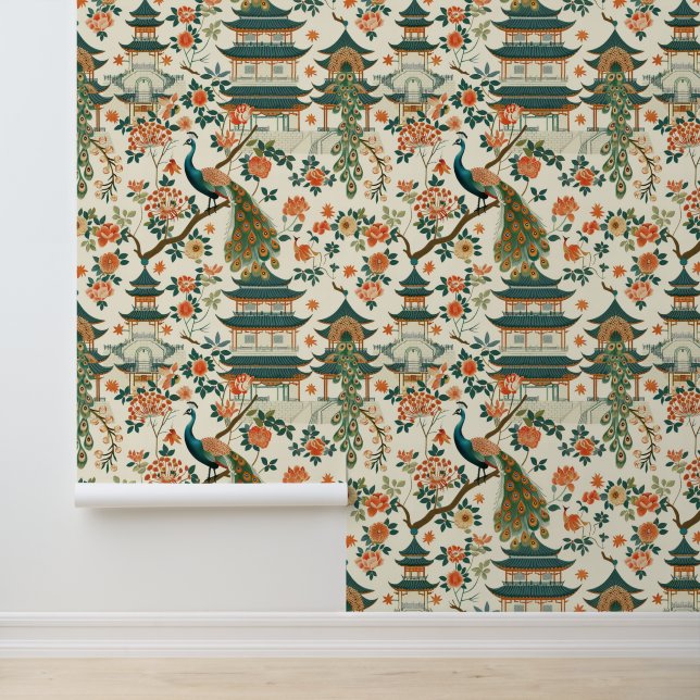 Chinese Floral Peacoock Elegant Wallpaper (Application)