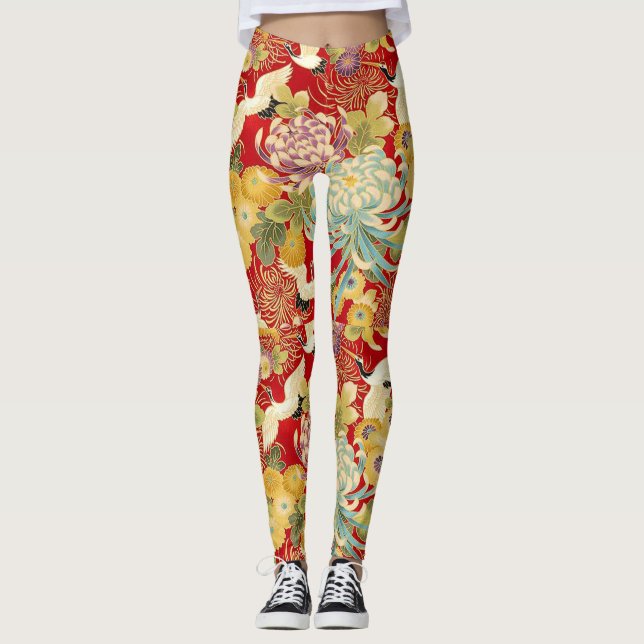 Chinese Floral Print Leggings (Front)