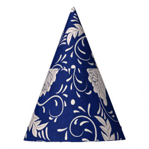 Chinese Floral Round: Blue Watercolor Vintage Party Hat