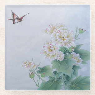 Chinese Flower with Butterfly  Glass Coaster