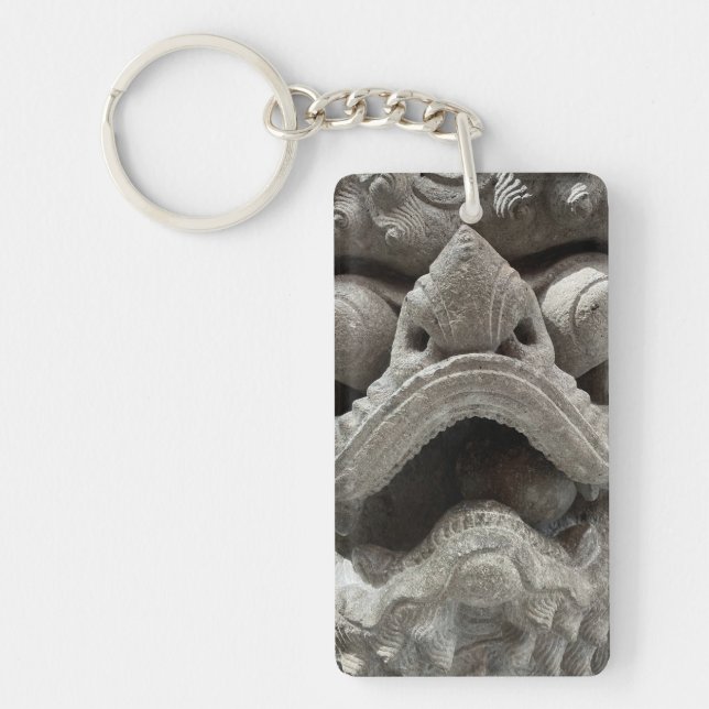 Chinese Foo Dog Dragon Granite Rock Sculpture Key Ring (Front)