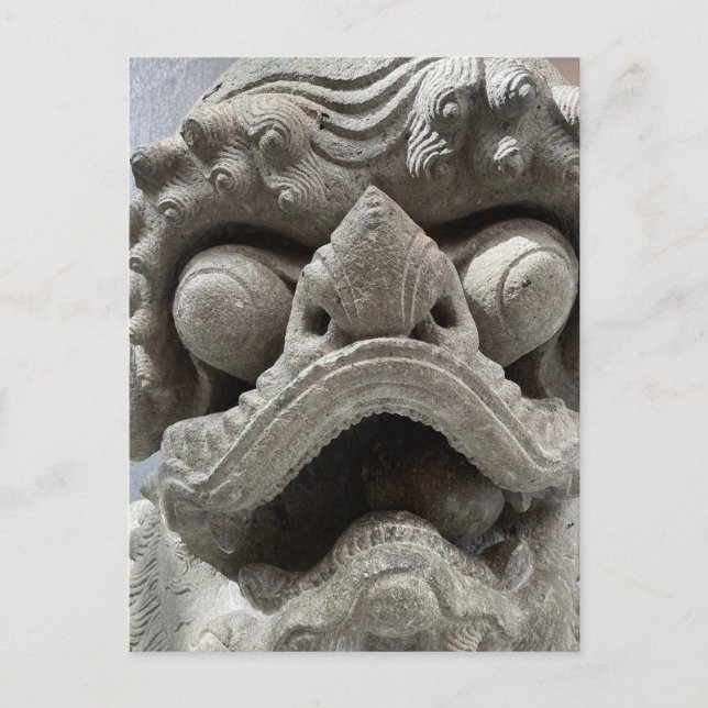 Chinese Foo Dog Dragon Granite Rock Sculpture  Postcard (Front)