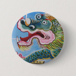 Chinese Foo Dog / Lion Guardian Mural 6 Cm Round Badge
