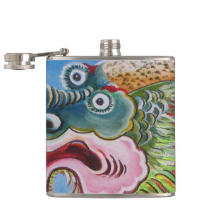 Chinese Foo Dog / Lion Guardian Mural Hip Flask
